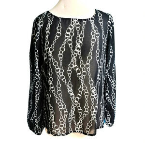 Banana Republic Black and White Chain Design Blouse Size Medium